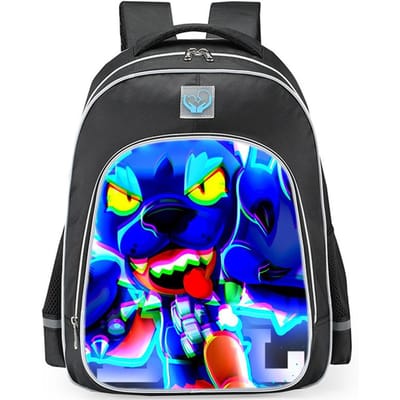 Brawl Stars Kleurrijke Geestenhond Print Zwarte Achtergrond Sci-Fi Stijl Dubbelzijdige Reflecterende Strip Grote Capaciteit Schooltas reflective black - large