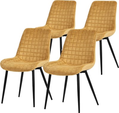 Eetkamerstoel set van 4 mosterdgeel met fluwelen bekleding en stalen poten Keukenstoel met rugleuning ML design