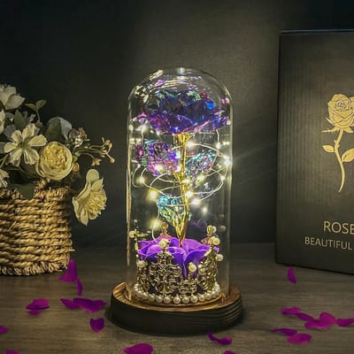 Eeuwige roos in glazen stolp met LED verlichting - Romantisch cadeau voor haar