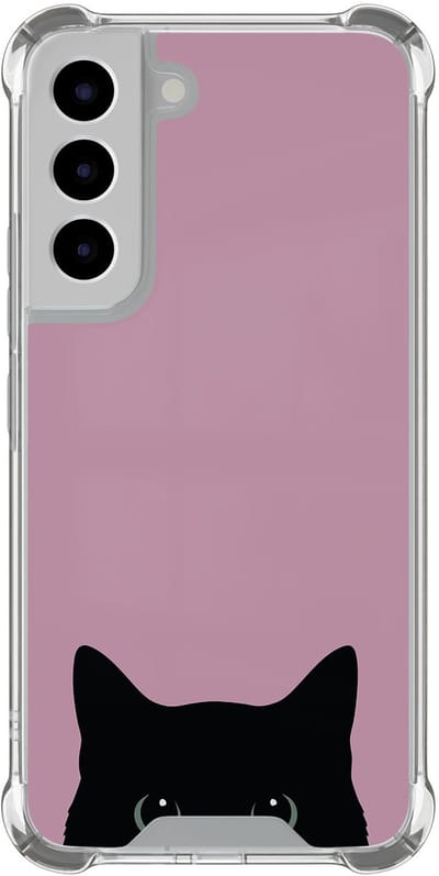 Hoesje (shockproof) geschikt voor Samsung Galaxy S22 - Zwarte kat - Extra sterke case - TPU/polycarbonaat - Print - Roze, Transparant