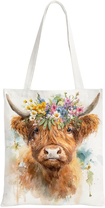Cow Canvas Tote Bag - Dubbelzijdig Bedrukte Herbruikbare Boodschappentas voor Dames, Heren, Reizen, School, Werk