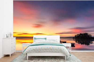 Behang - Fotobehang Steiger - Zonsondergang - Water - Zee - Reflectie - Breedte 350 cm x hoogte 260 cm