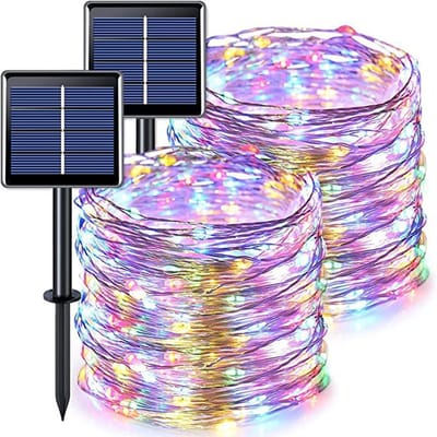 LED-zonnelamp met acht standen, lichtsnoer met sterrenhemel, decoratief lichtsnoer voor buiten, kerstsfeer, kleurrijk, 7 meter, 50 lampjes