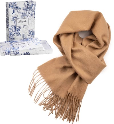 100% Cashmere Sjaal Dames - Zachte Kasjmier Wintersjaal in Chique Geschenkverpakking - Premium Kwaliteit met Waterrimpel Glans - Warm & Stijlvol - Verjaardag Cadeau voor Vrouwen - Licht kameel