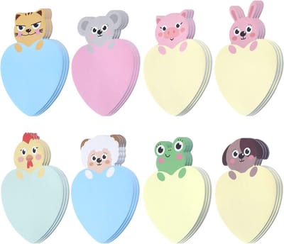 Schattige Dieren Sticky Notes, 8 Pack Cartoon Memo Pads voor Studenten en Kantoor, Zelfklevende Vlaggen en Notities, Perfecte Cadeaus en Benodigdheden, 200 Vel
