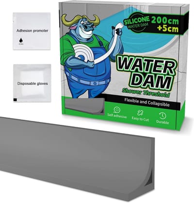 Waterkerende Strip voor Douche en Badkamer | Zelfklevende Waterstopper | Waterkering Silicium (Grijs, 2.05 Meter)
