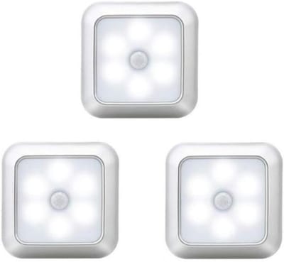 GELLDG 3 stuks - Nachtlampje - Kastverlichting - Trapverlichting - Met 6 LED-lampjes - Intelligente Bewegingssensor - Werkt op 3 AAA-batterijen - Plastic - 80x80x20mm - Geschikt voor Nachtlamp - Warm Wit