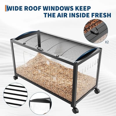 Archi Hamsterkooi met accessoires – Dierenverblijf - Loopwiel, drinkfles & voerbak – Met ventilatie en wielen – 96 × 47 × 51 cm