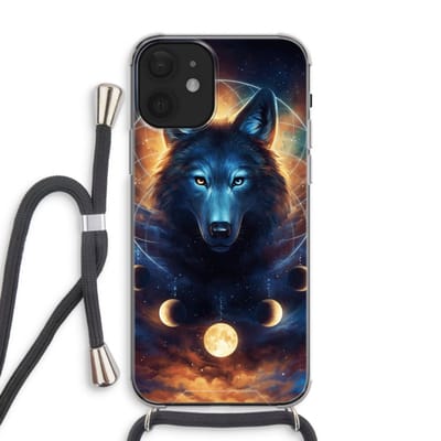 Case Company® - Hoesje met koord geschikt voor iPhone 12 hoesje met Koord - Wolf Dreamcatcher - Telefoonhoesje met Zwart Koord - Bescherming aan alle Kanten en Over de Schermrand