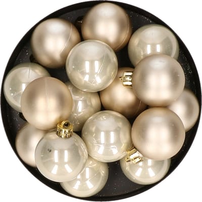 Decoris kleine kerstballen - 32x st - licht parel/champagne - 4 cm - kunststof - kerstversiering