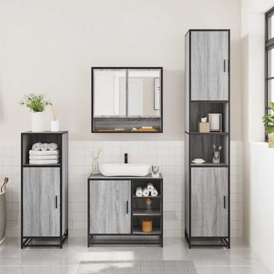 vidaXL - 3-delige - Badkamermeubelset - bewerkt - hout - grijs - sonoma - eikenkleur