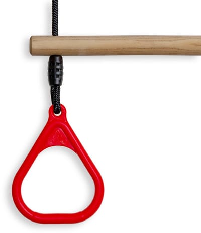 Buitenspeelgoed Keupink - Houten Ringtrapeze met Kunststof Ringen - Rood - BR Touwen Zwart - Trapeze met driehoeksringen