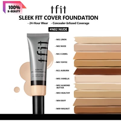 TFIT SLEEK FIT COVER FOUNDATION 30g N01/N02/N4.5/N05/N11, Gladde Matte Textuur, Langdurige Basis Make-up, Koreaanse Cosmetica, Koreaanse Make-up N02 NUDE