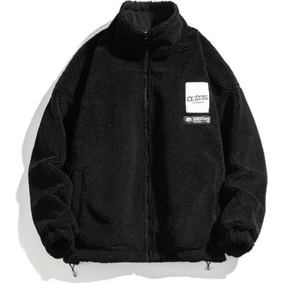 Hiver Nouveau Homme Version Coréenne Épais Chaud Col Montant Laine d'Agneau Manteau Tendance Amoureux Net Rouge Manteau Homme 3XL black