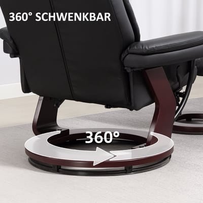 Relaxfauteuil Met Hocker 360 Draaibaar Met Verstelbare Ligfunctie Kunstleer Zwart Voor Woonkamer En Tv-Kamer