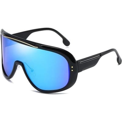 Spiegelvizier Zonnebril UV400 Oversized Winddichte Sportbril voor Dames Heren Eén Stuk Groot Montuur Zonnebrillen as picture black