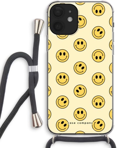 Case Company® - Hoesje met koord geschikt voor iPhone 12 mini hoesje met Koord - Smiley N°2 - Telefoonhoesje met Zwart Koord - Bescherming aan alle Kanten en Over de Schermrand