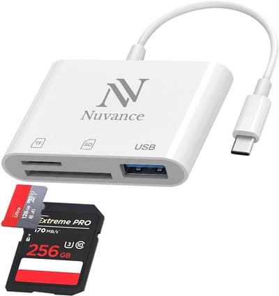 Nuvance SD Kaart Lezer - SD Card Reader - 3 in 1 - SD Kaartlezer - USB naar USB C - Micro SD Kaart Lezer - TF kaart