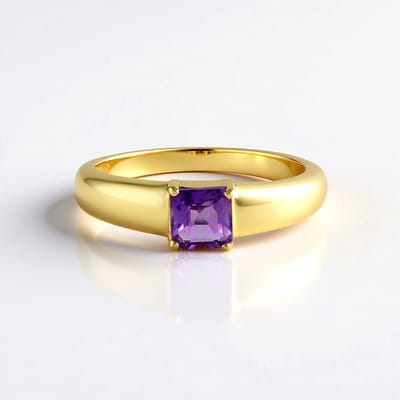 Cavill - Zilveren Ring met 0,51 ct Marokkaanse Amethist - 925 Sterling Zilver Verguld - Achthoekige Asscher Edelsteen - Elegant & Tijdloos