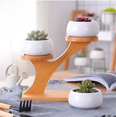Bamboe Plantenstandaard 2-Laags – Plantenrek Binnen – Duurzame Plantentafel – Compact & Stijlvol – Houten Plant Shelf