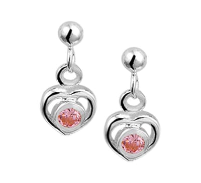 YO&NO - Oorbellen - Zilver - Oorhangers - Hart - Steker - Zirkonia - Strass roze - 14/7mm - Kinderen - Zilver 925