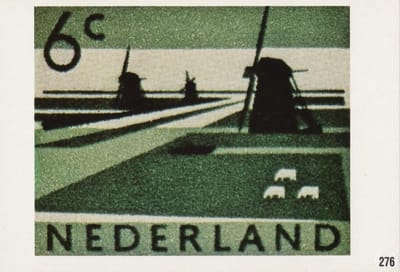Briefkaart met afbeelding Polderlandschap met molen postzegel