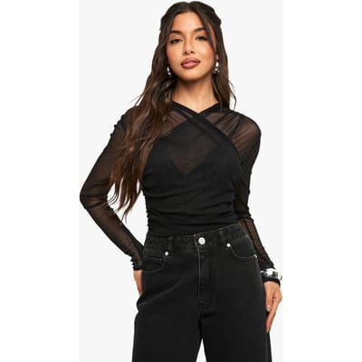 boohoo Dames Mesh Cross Over Bodysuit | Zwart | Maat: 42
