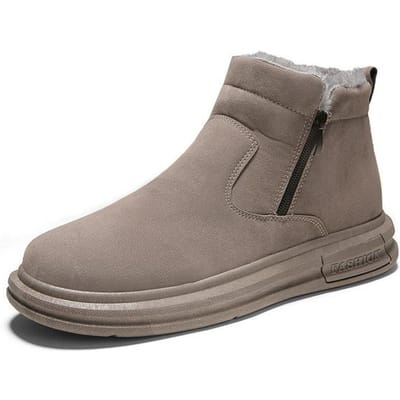 Bottes de neige épaisses d'hiver en velours avec fermeture éclair latérale, bottes courtes décontractées d'extérieur résistantes au froid, chaussures en coton pour hommes, chaussures à talons hauts 44 gray