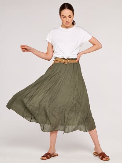 Glanzende midi-rok met kreukeffect