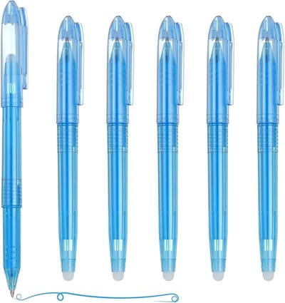 6 Stuks Uitwisbare Gelpennen 0,5 mm Fijne Punt, Warmte-uitwisbare Markeerstiften voor Naaien, Tekenen en Schrijven met Hemelsblauwe Inkt