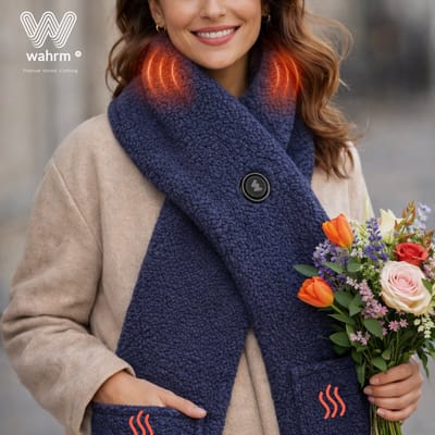 Wahrm Handwarmer Shawl – Infrarood Verwarmde Sjaal met Handzakken – 3 Warmtestanden – Incl. 5.000 mAh Powerbank – Oplaadbaar – Navy
