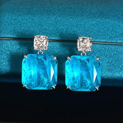925 Stempel Oorbellen voor Vrouwen Paraiba Toermalijn Vierkante Stud Oorbellen Meerkleurige Kristal Zircon Bruiloft Sieraden Feest Oorbellen blue