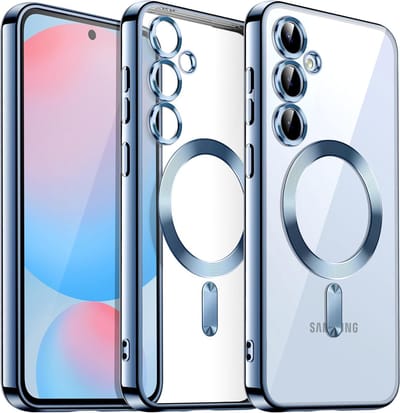 Telefoonhoesje Geschikt voor Samsung Galaxy S22 – Siliconen Hoes met Chroom – Compatibel met MagSafe – Geïntegreerde Camerabescherming – Lichtblauw – FuturiQ