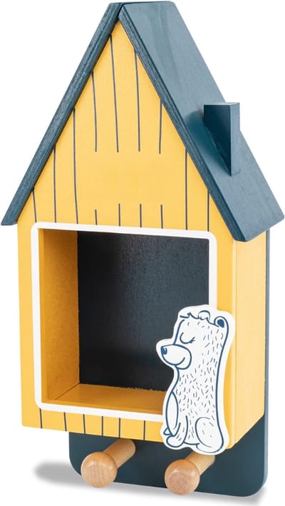 SNJY® Kinderkapstok - Kapstok Kind - Kinderkast - 8D x 15B x 25,5H cm - Huisje - Blauw/Geel