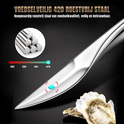 YOR® Oestermes - Oesterset - Oestermes en Handschoen - Zilver - 19cm x 2cm x 2cm; 120 g