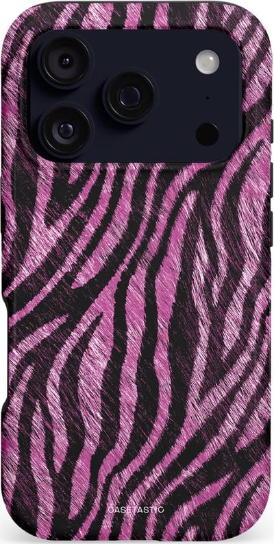 Casetastic hoesje geschikt voor Apple iPhone 17 Pro - MagSafe - Dubbellaagse bescherming - Roze Paarse Zebraprint - Fashion Case - Zwart Lila
