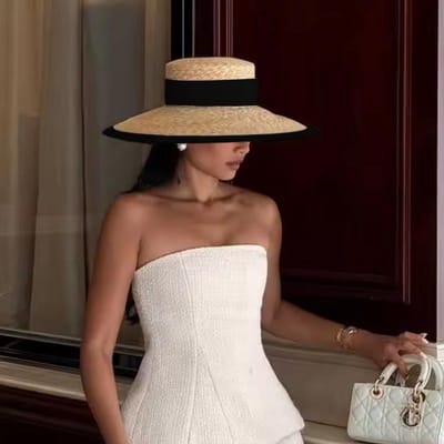 Franse elegante Strooien zomerhoed dames strandreis zonnehoed Hepburn-stijl breedgerande hoed sombreros para mujer M55-58cm black