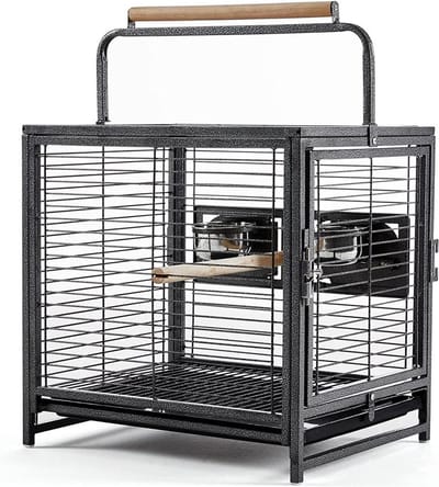 Vogelkooi, reiskooi met handgreep, vogelvolière, kooi voor kleine dieren, vogelhuis met 2 zitstangen HMTM-BC-10023-Black
