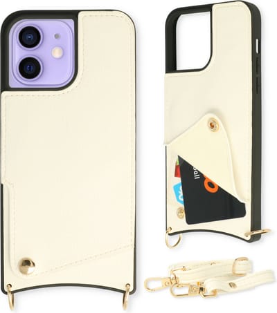 Casemania Hoesje Geschikt voor Apple iPhone 12/12 Pro - Back Cover met Draagkoord - Pasjeshouder Hoes met Bandje - Crossbody Telefoonhoesje - Lanyard Case - Wit