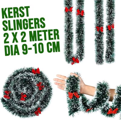 Allernieuwste.nl® 4 Meter Kerstslinger Kerst Versiering Deco met Sneeuw en Strik Guirlande Kerst Decoratie 4 meter