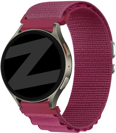 Bandz Universele Alpine Nylon Horlogeband 20mm (Roze-Rood)–Stevig & Ademend Sportbandje–geschikt voor Samsung Galaxy Watch 7 (40mm/44mm)/6 (Classic)/5 (Pro)/4/FE/3 (41mm)/Active, Polar Pacer/Unite/Ignite & Amazfit GTS 1/2/3/4/Bip 3 Pro