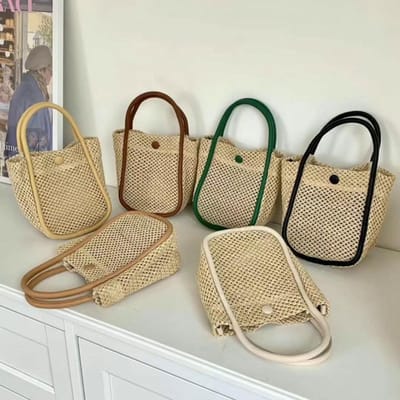 Franse Stro Geweven Tas op Strandvakantie Schoudertas In De Kleine Frisse Handtas Casual Veelzijdige Eénschouder Crossbody Tas beige