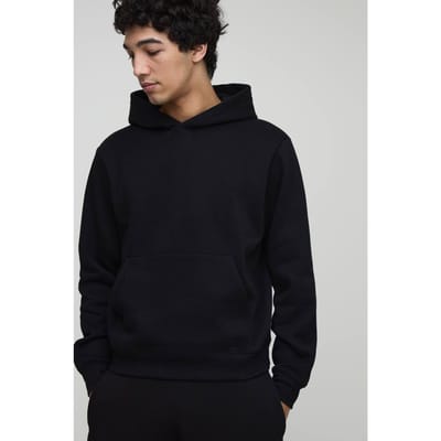 Basis hoodie in een boxy pasvorm, om over het hoofd te trekken | Black | Size Small