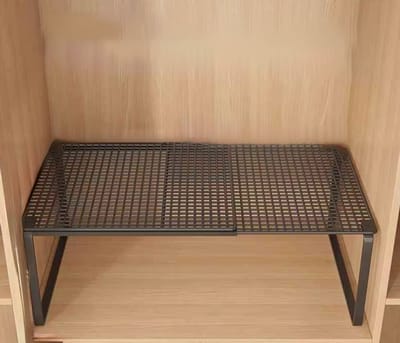 Telescopische Kastplank Stapelbaar – Uitschuifbare Kastplank & Verstelbare Kledingkast Organizer - Kastverdeler, Opbergplank voor Extra Opbergruimte - Zwart - Maat L
