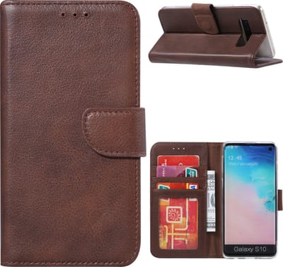 LuxeBass Hoesje geschikt voor Samsung Galaxy S10+ Portemonnee hoesje Bruin