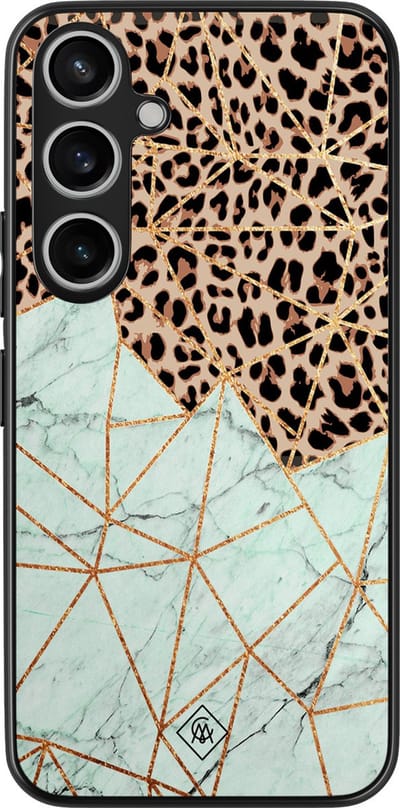 Casimoda® hoesje - Geschikt voor Samsung Galaxy A35 5G - Luipaard Marmer Mint - Zwart TPU Backcover - Luipaardprint - Mint