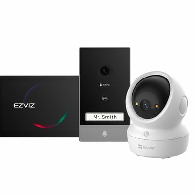 EZVIZ Smart Security Kit – H6C G1 3K Binnencamera + HP7 Videodeurbel - 360° Pan & Tilt - Patrol Mode & Human Detection - MicroSD & Cloud