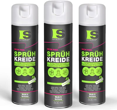 Spraytive 3x 500ml spuitkrijt neon roze markeerspray afwasbaar krijtspray voor tijdelijk markeren op asfalt gras en beton hoge dekking