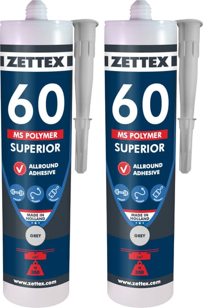 Zettex MS 60 Polymeerkit Superior - Montagekit – Lijmkit – Afdichtkit - Binnen & Buiten - 2x290ml - Grijs