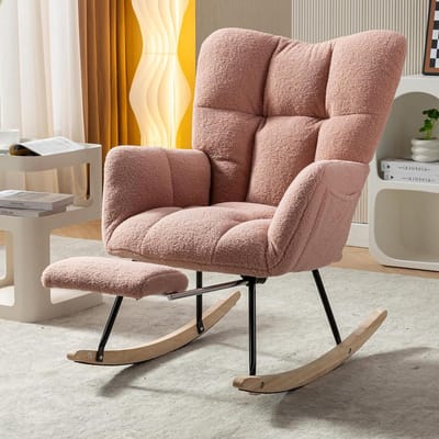 Schommelstoel met Voetensteun - Relaxstoel Leunstoel - Ontspannen Lezen - Zacht Teddy Materiaal - 80 x 98 x 98.5 cm
